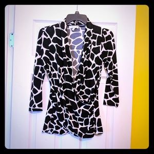 NYC Print Faux Wrap Blouse (S) EUC